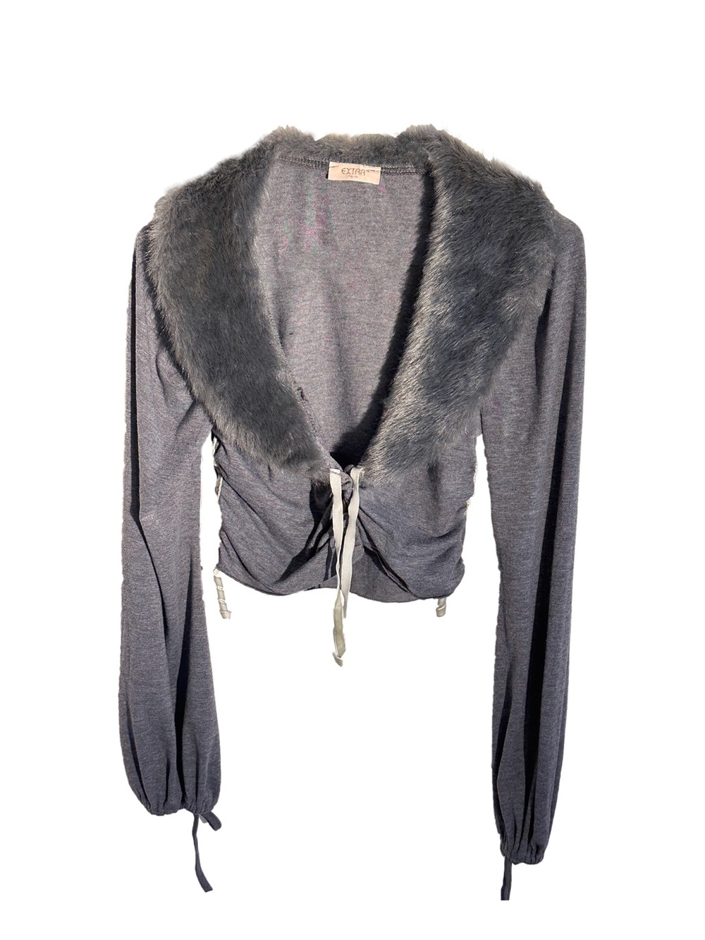 Italian Vintage Faux-Fur Trim Cropped Button Up